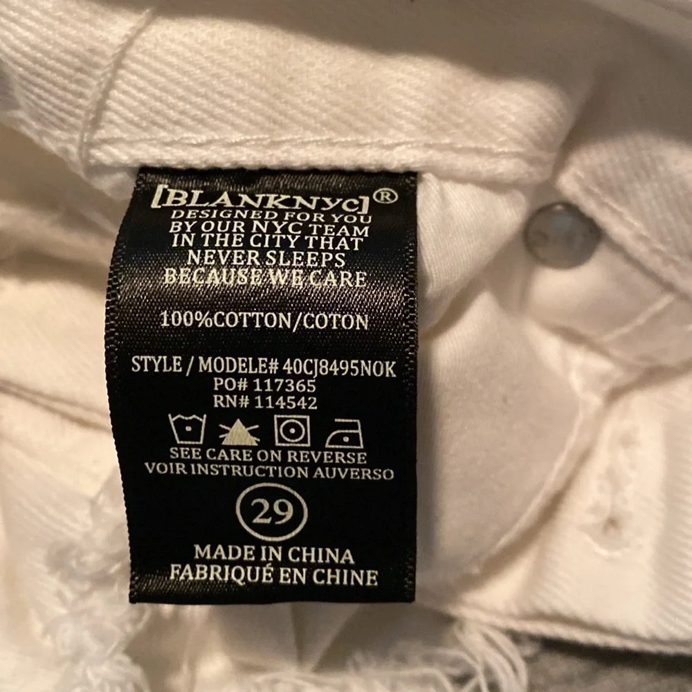 Blank NYC High Rise white distressed button fly jean shorts size 29